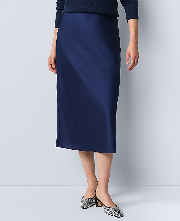 Satin Bias Midi Slip Skirt