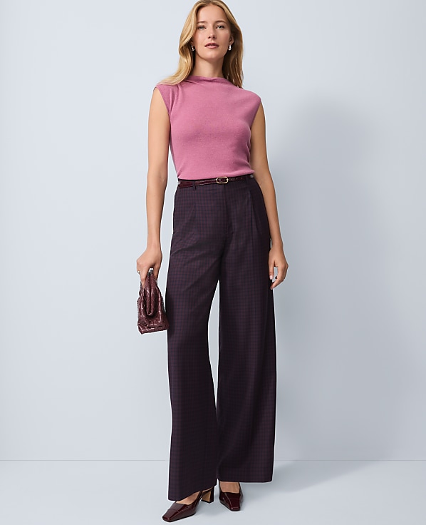Studio Collection Belted Wide-Leg Pant in Plaid