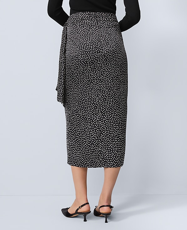 Petite Dotted Side-Tie Satin Midi Skirt