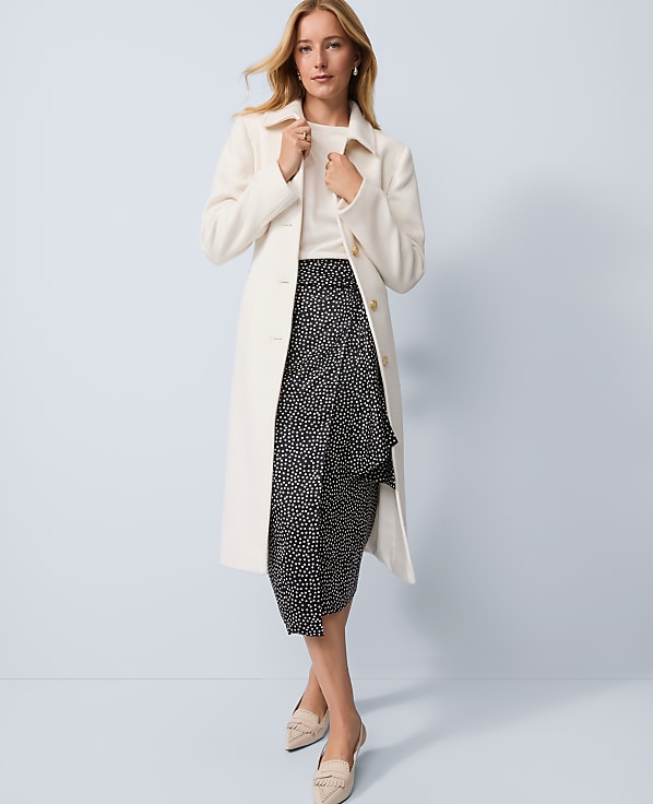 Dotted Side-Tie Satin Midi Skirt