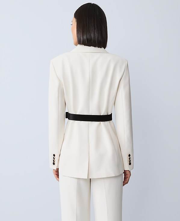 The Belted Fitted Long Blazer in Crepe