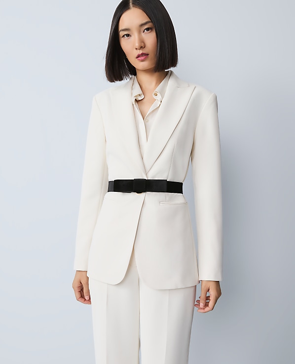The Belted Fitted Long Blazer in Crepe