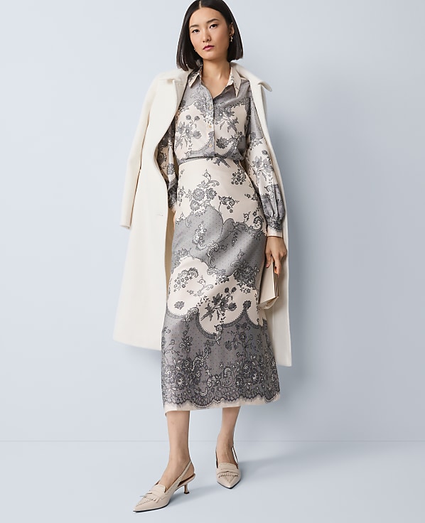 Petite Floral Satin Midi Skirt