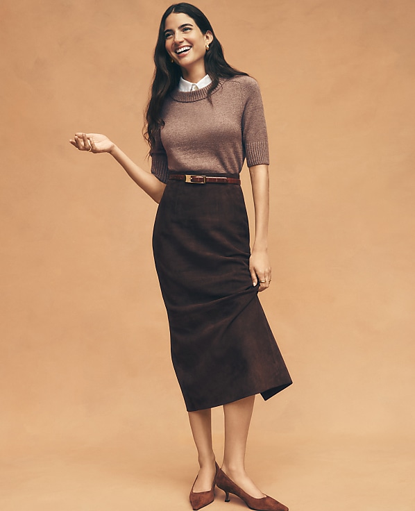 Studio Collection Seamed Pencil Skirt in Suede