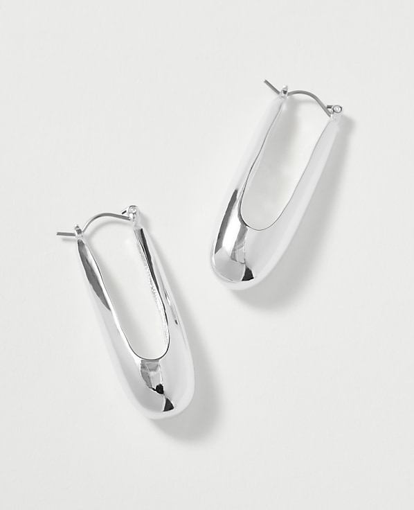 Elongated Metal Hoop Earrings