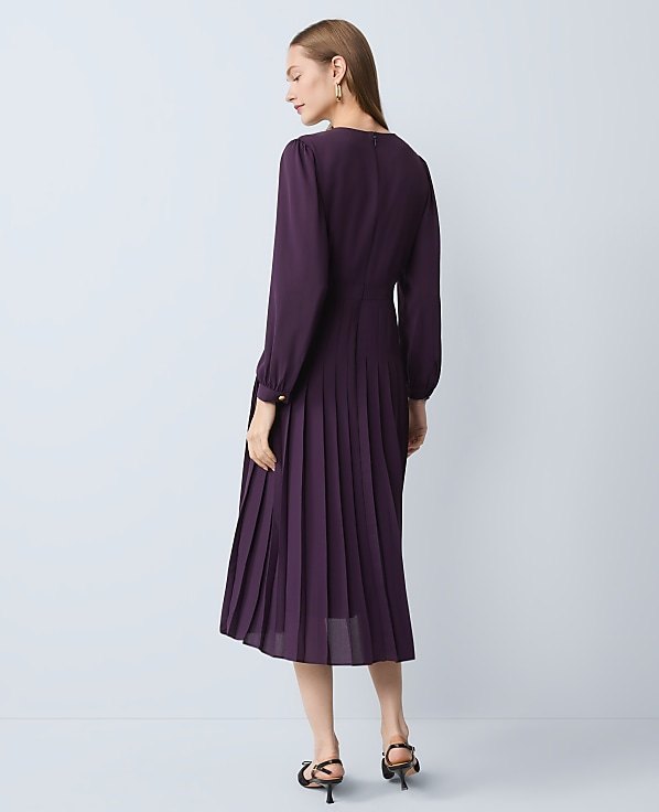 Petite Pleated Button Flare Midi Dress