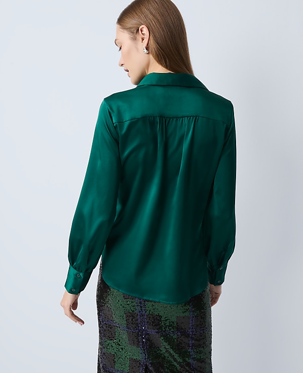 Collared Shirred Yoke Button Down Shirt