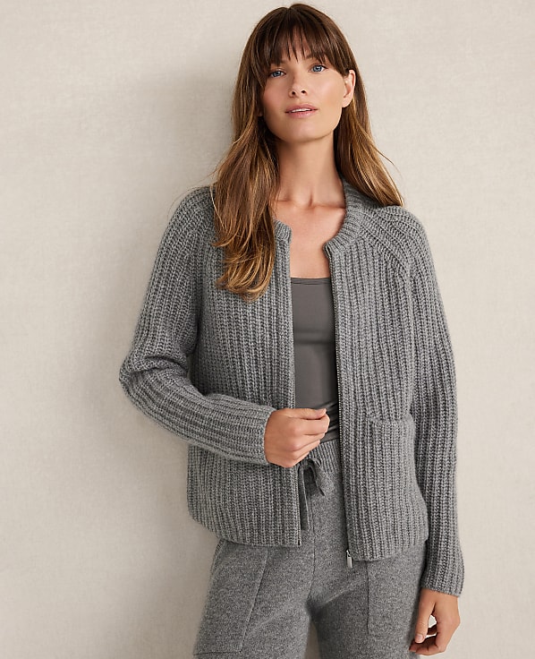 Haven Well Within Cashmere Shaker Bomber Sweater Jacket