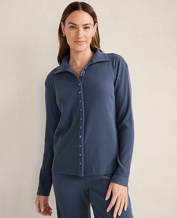 Haven Well Within Ottoman Rib Button-Front Top