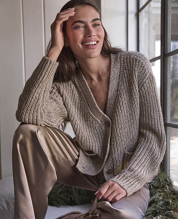 Haven Well Within Lurex Blend Shaker Stitch Cardigan