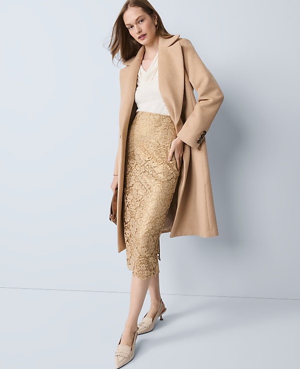 Petite Lace Column Midi Skirt