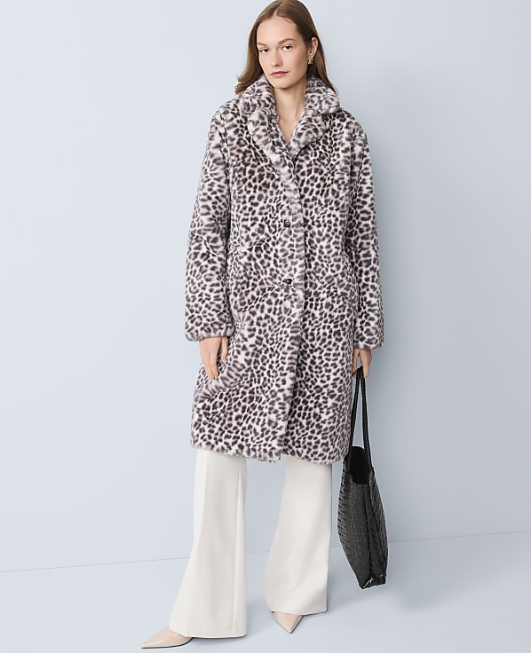 Petite Animal Print Faux Fur Coat