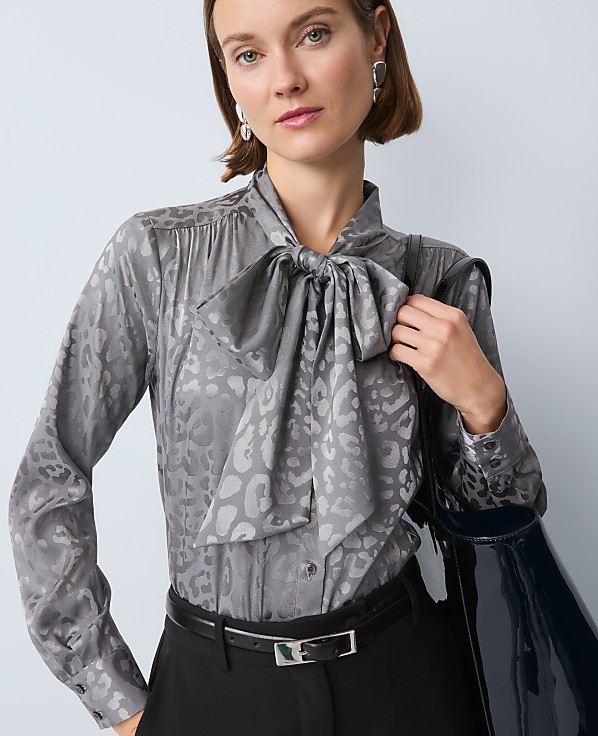 Animal Print Bow Blouse
