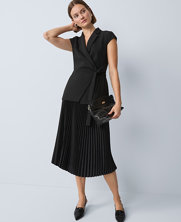 Crepe Blazer Wrap Midi Dress