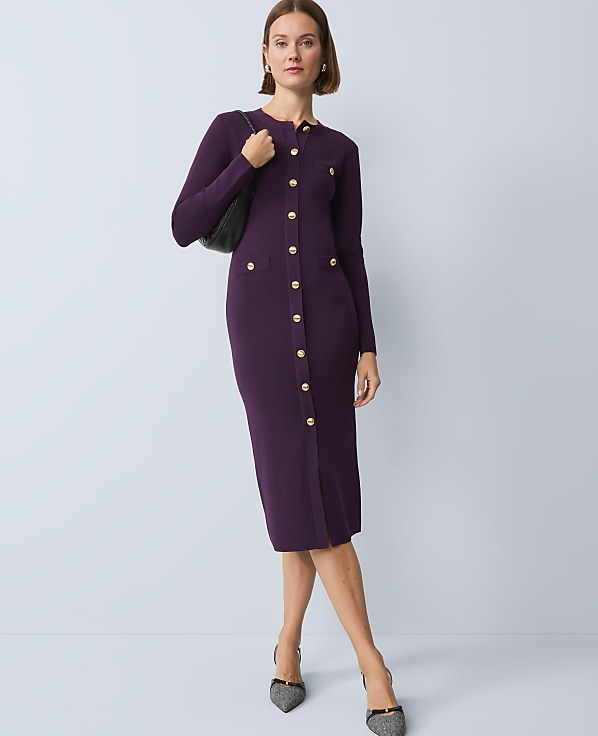 Crew Neck Button Sweater Dress