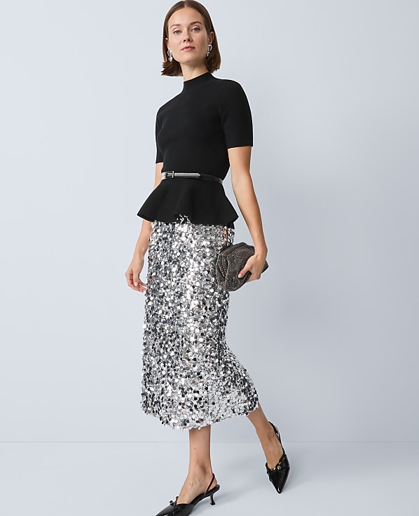 Sequin Column Midi Skirt