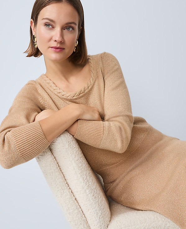 Metallic Braided Scoop Neck Sweater