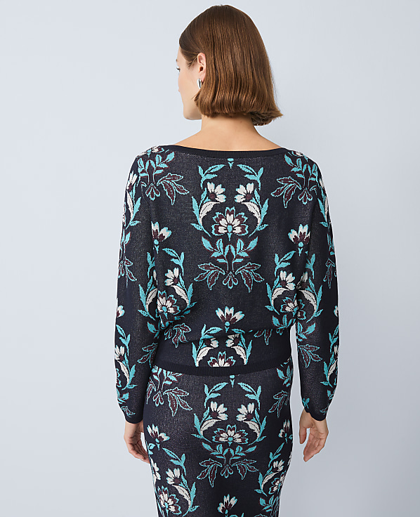 Floral Jacquard Boatneck Sweater