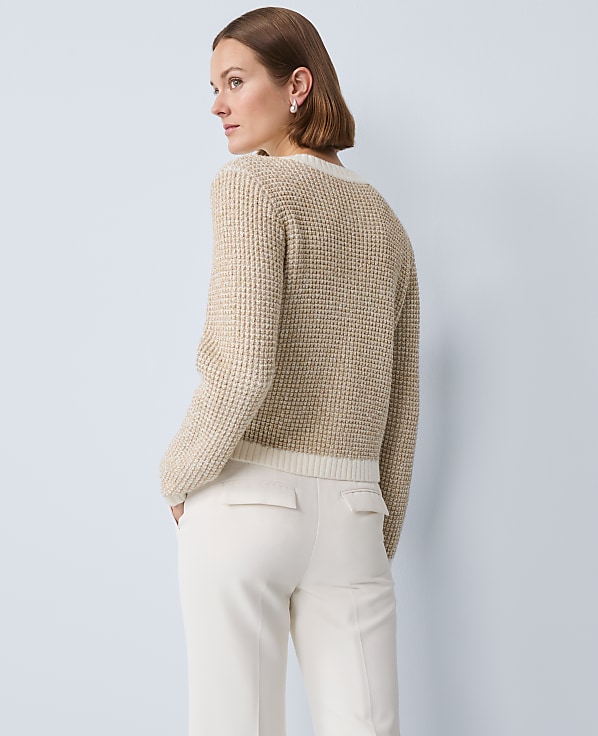 Petite Metallic Waffle Knit Sweater Jacket