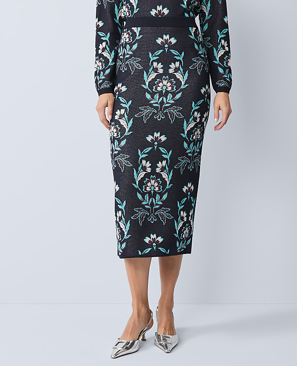 Petite Floral Jacquard Sweater Skirt