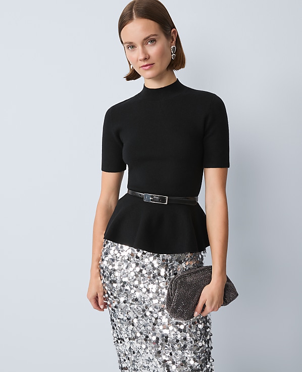 Petite Mock Neck Peplum Top