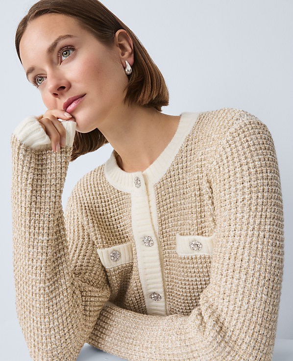 Petite Metallic Waffle Knit Sweater Jacket