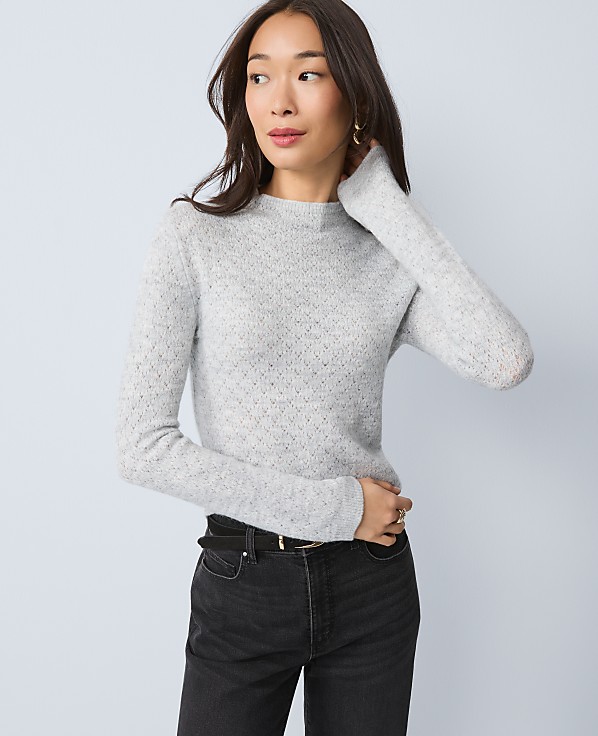 Pointelle Mock Neck Sweater