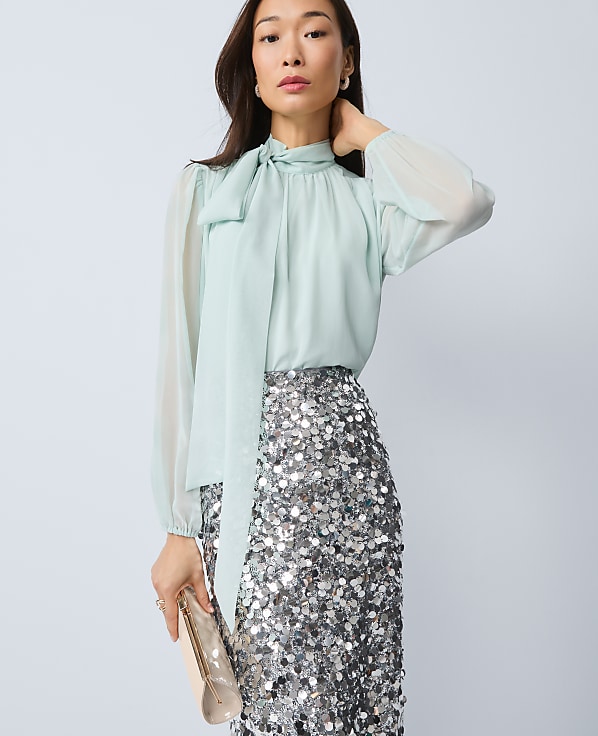 Petite Tie Neck Blouse
