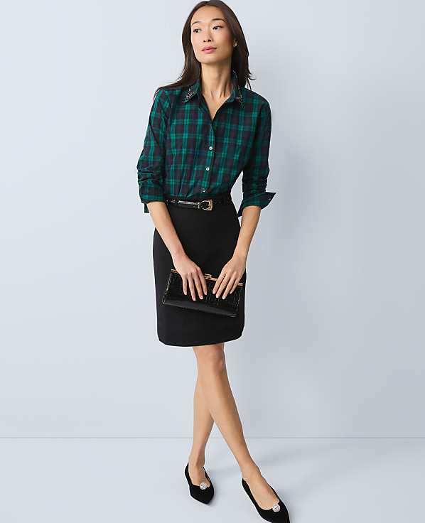 Embellished Plaid Relaxed Perfect Shirt