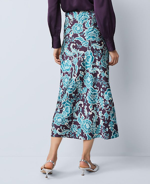 Floral Satin Midi Slip Skirt