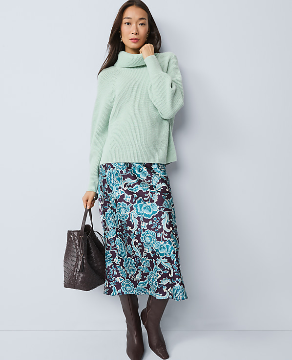 Petite Floral Satin Midi Slip Skirt