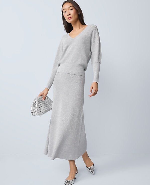 Ribbed Lurex Midi Skirt