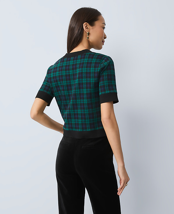 Plaid Sweater Trim Top