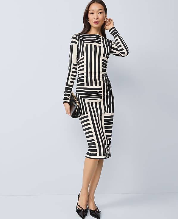 Geo Ruched Knit Midi Dress