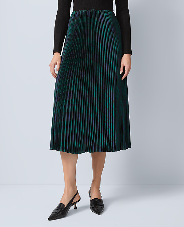 Petite Plaid Pleated Midi Skirt