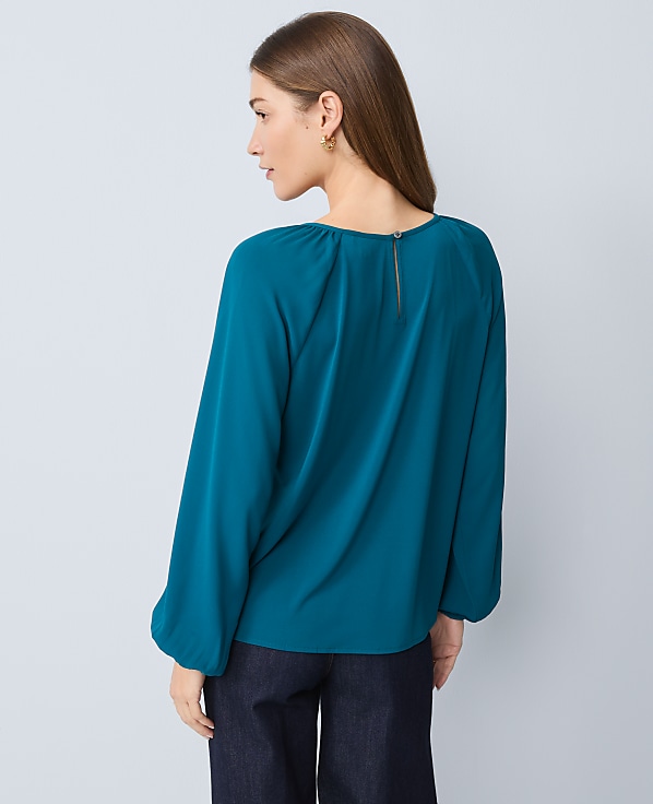 Petite Lace Trim Mixed Media Blouse