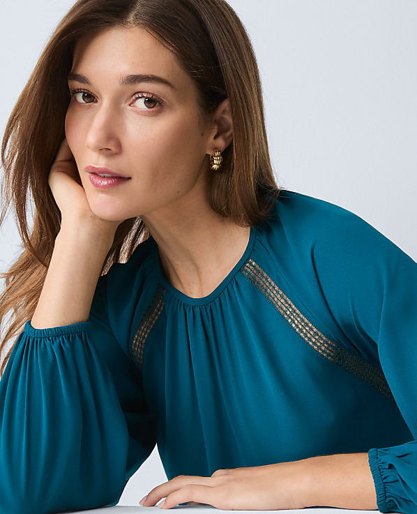 Lace Trim Mixed Media Blouse