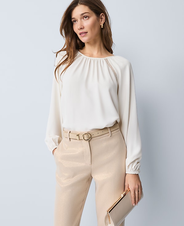 Lace Trim Mixed Media Blouse