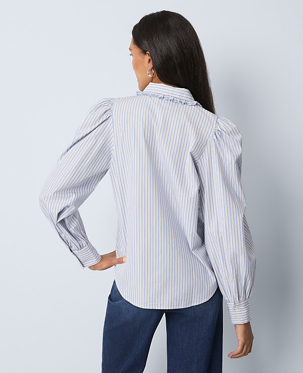 Weekend Striped Ruffle Collar Blouse