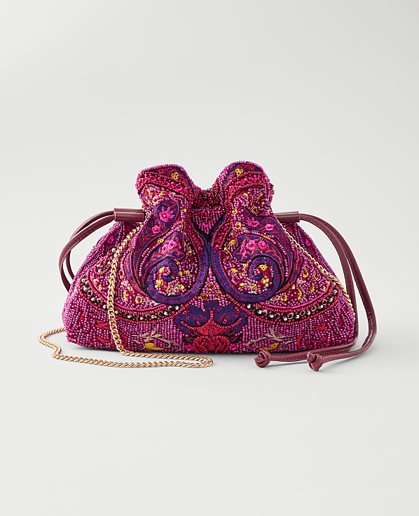 Beaded Paisley Drawstring Clutch