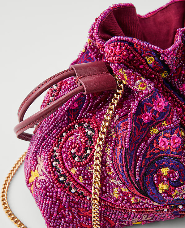 Beaded Paisley Drawstring Clutch
