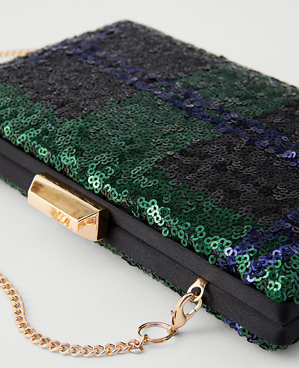 Sequin Tartan Hard Clutch
