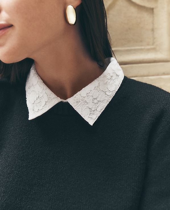 Petite Lace Collar Sweater Tee