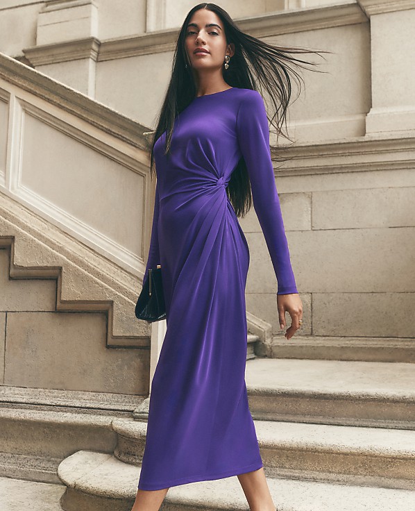 Petite Crew Neck Twist Sheath Dress