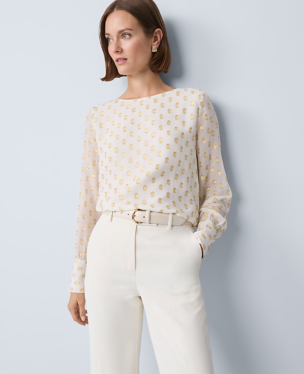 Petite Dotted Boatneck Blouse