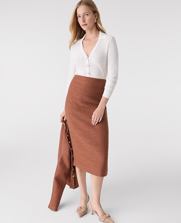 The Petite Column Midi Skirt in Tweed