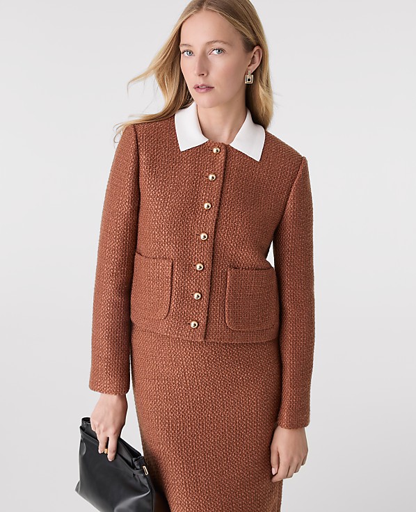 The Petite Crew Neck Jacket in Tweed