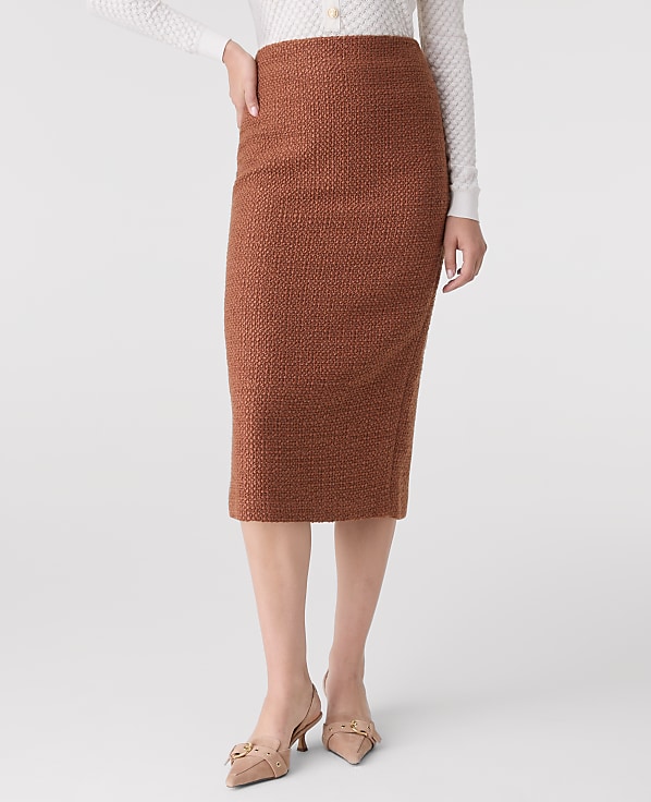 The Petite Column Midi Skirt in Tweed