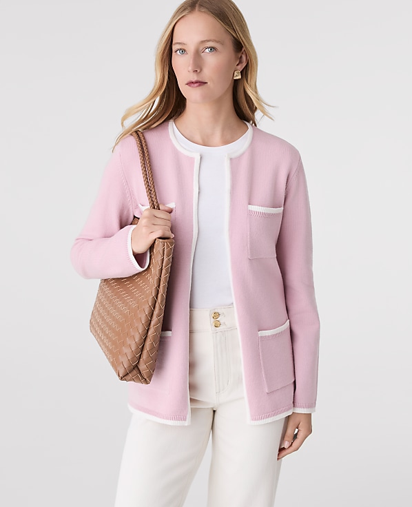 Contrast Trim Sweater Jacket