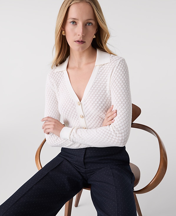 Pointelle Polo Sweater